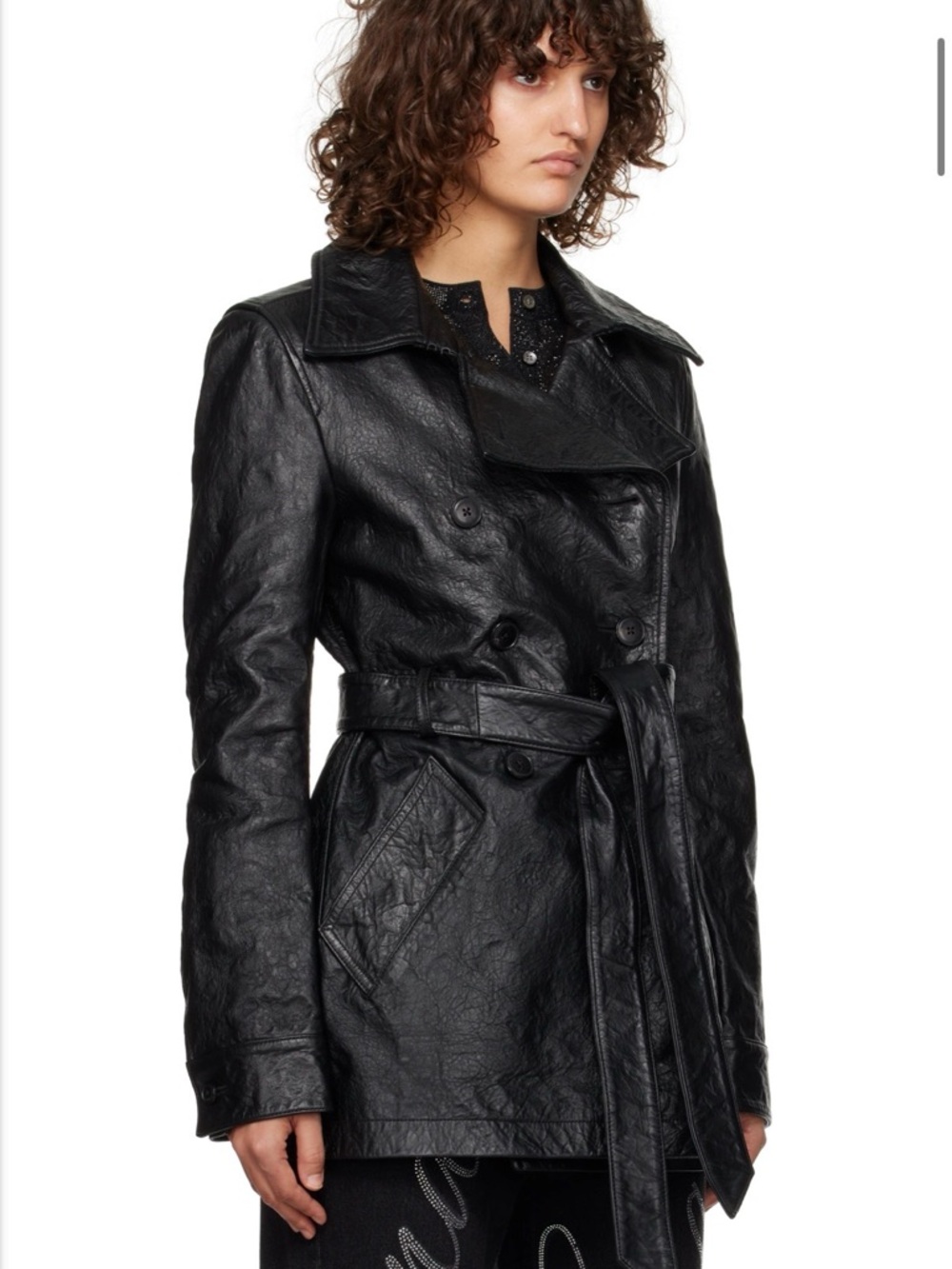Alexander Wang Black Cropped Leather Trench Coat lambskin sz 8 (damage)